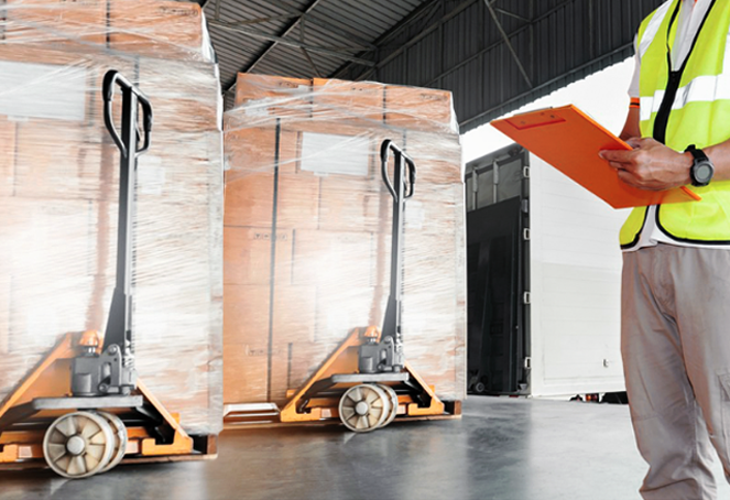 Operador logístico inspeccionando un contenedor de carga antes de su traslado.